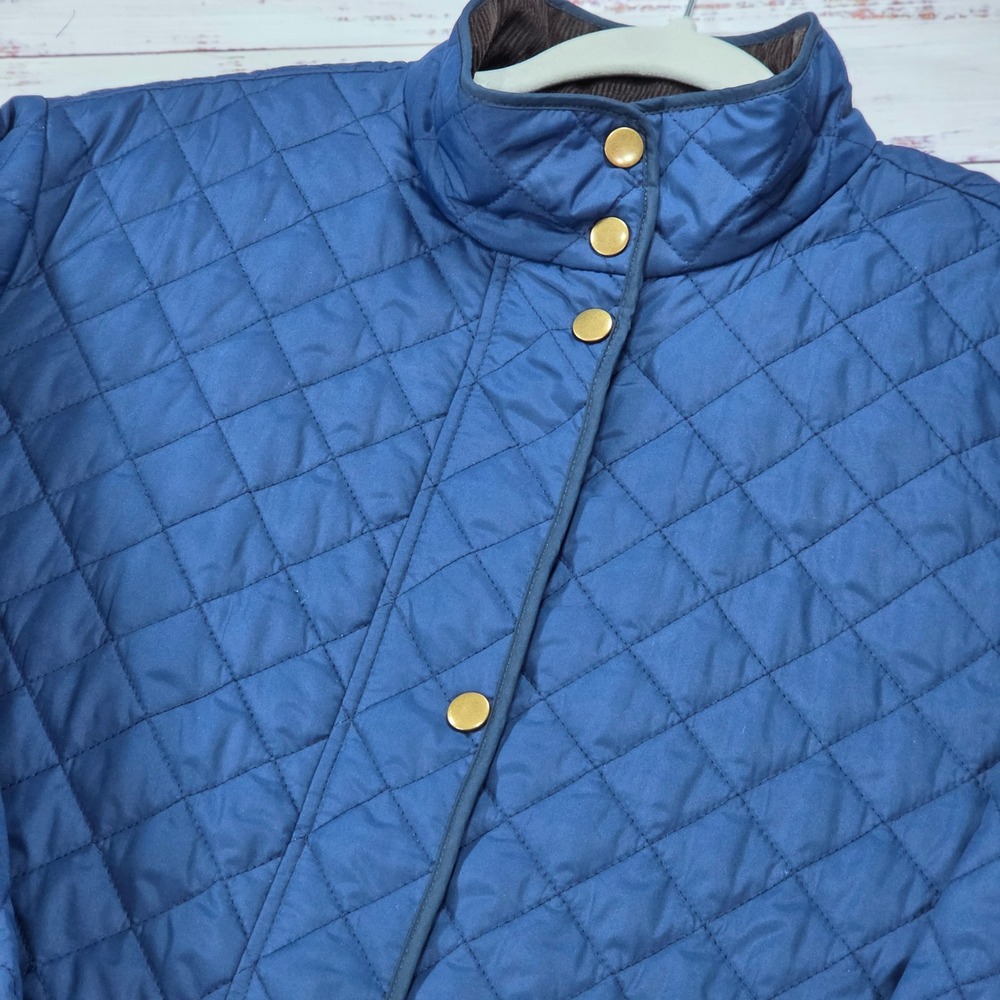 Lands' End Quilted Jacket Womens 2X Navy Blue Excellent Diamond Stitch Zip Snap